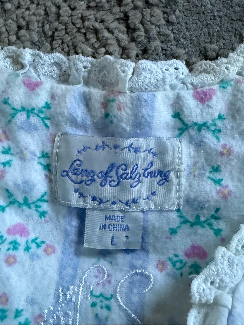 Lanz of Salisbury Floral hearts sleep dress midi long sleeve Pink blue large - Picture 2 of 7